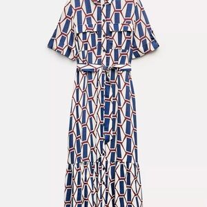 Geometric Print Blue and Red Dress